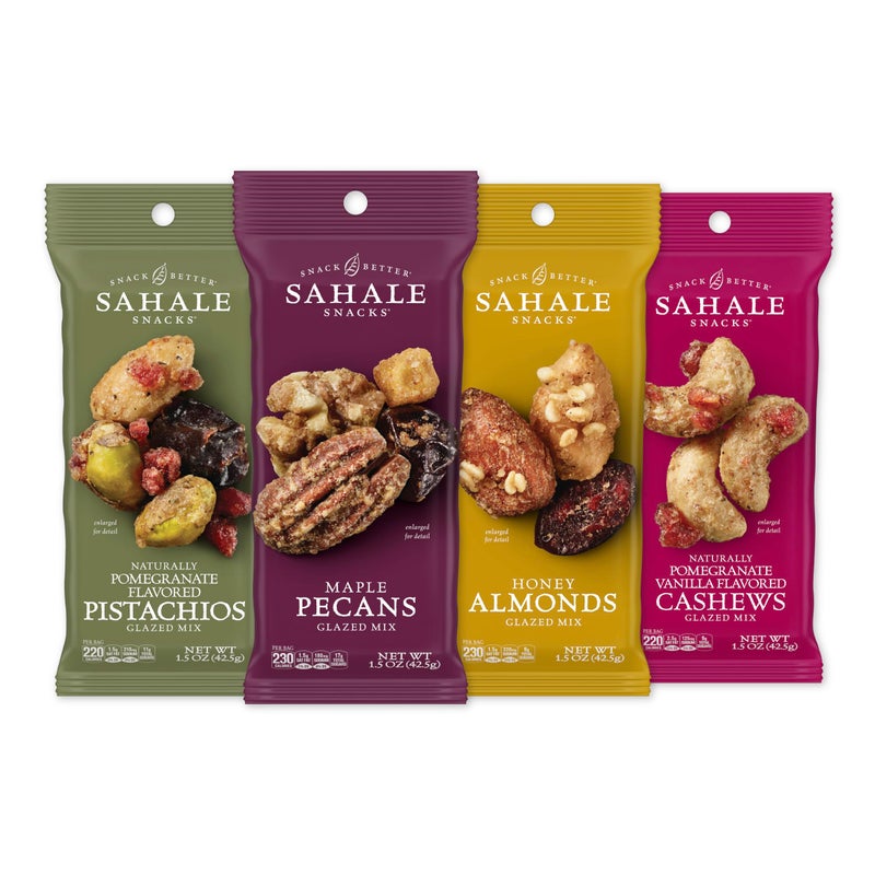 Sahale Snacks Glazed Mix Nut Blend Variety Pack, 1.5 Oz Grab & Go Bags (12 Total Packs) - Four Different Dry-Roasted Deluxe Mixed Nuts Blends Included - Non-GMO Kosher & Certified Gluten-Free Snacks - Image 1